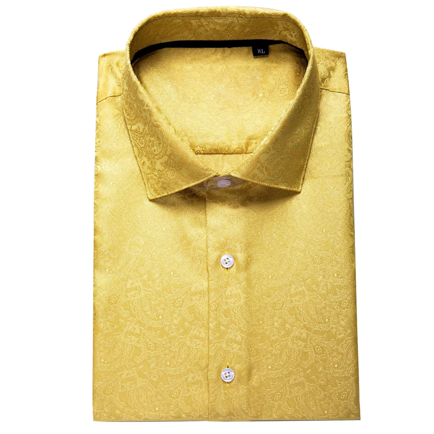 Golden Paisley Silk Men's Long Sleeve Shirt