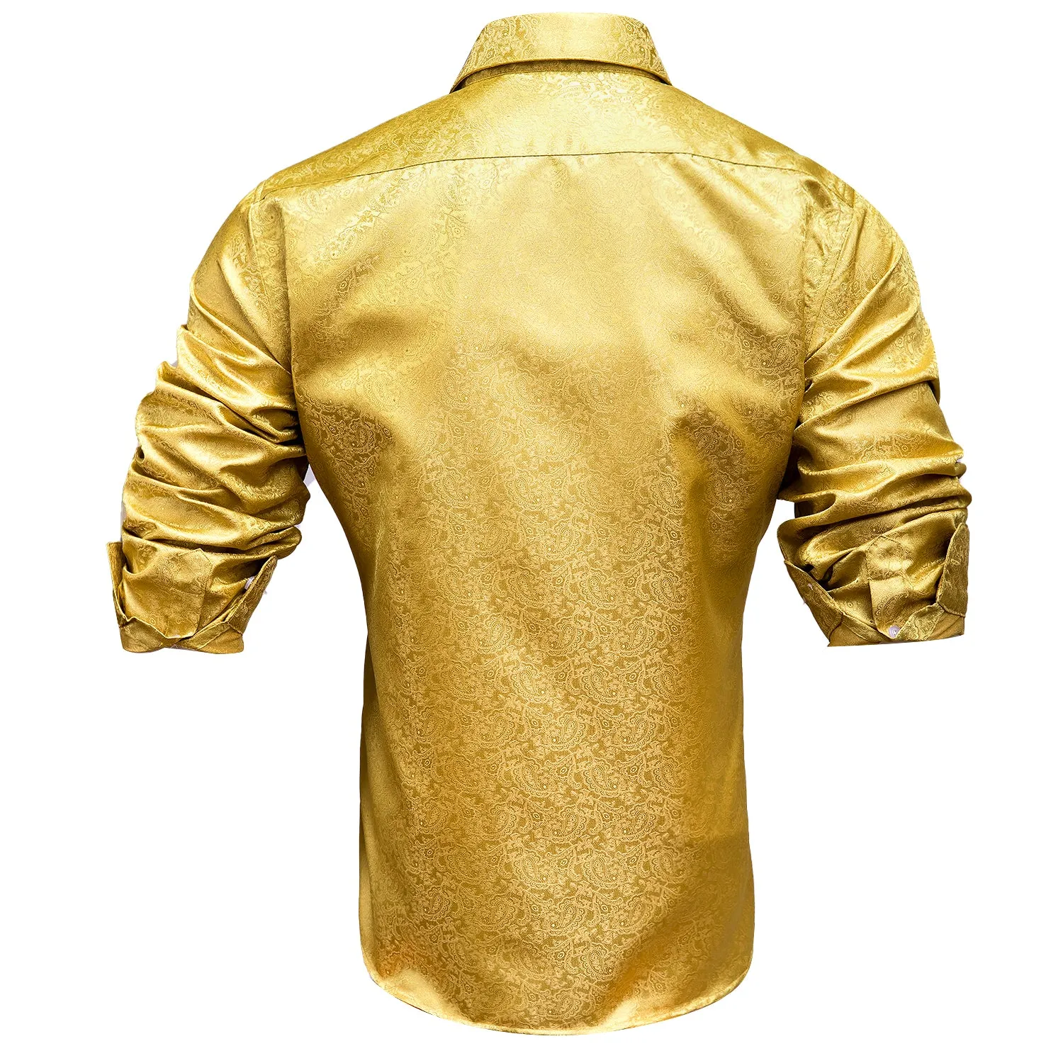 Golden Paisley Silk Men's Long Sleeve Shirt