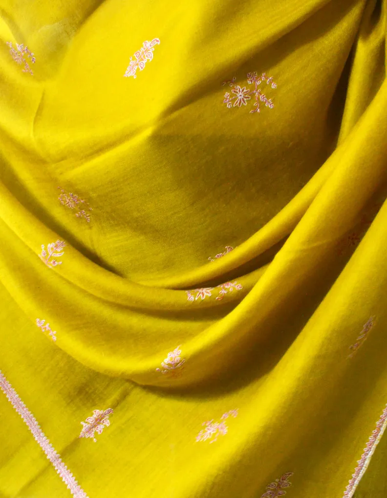 Golden Pashmina Shawl With Sozni Work 5705