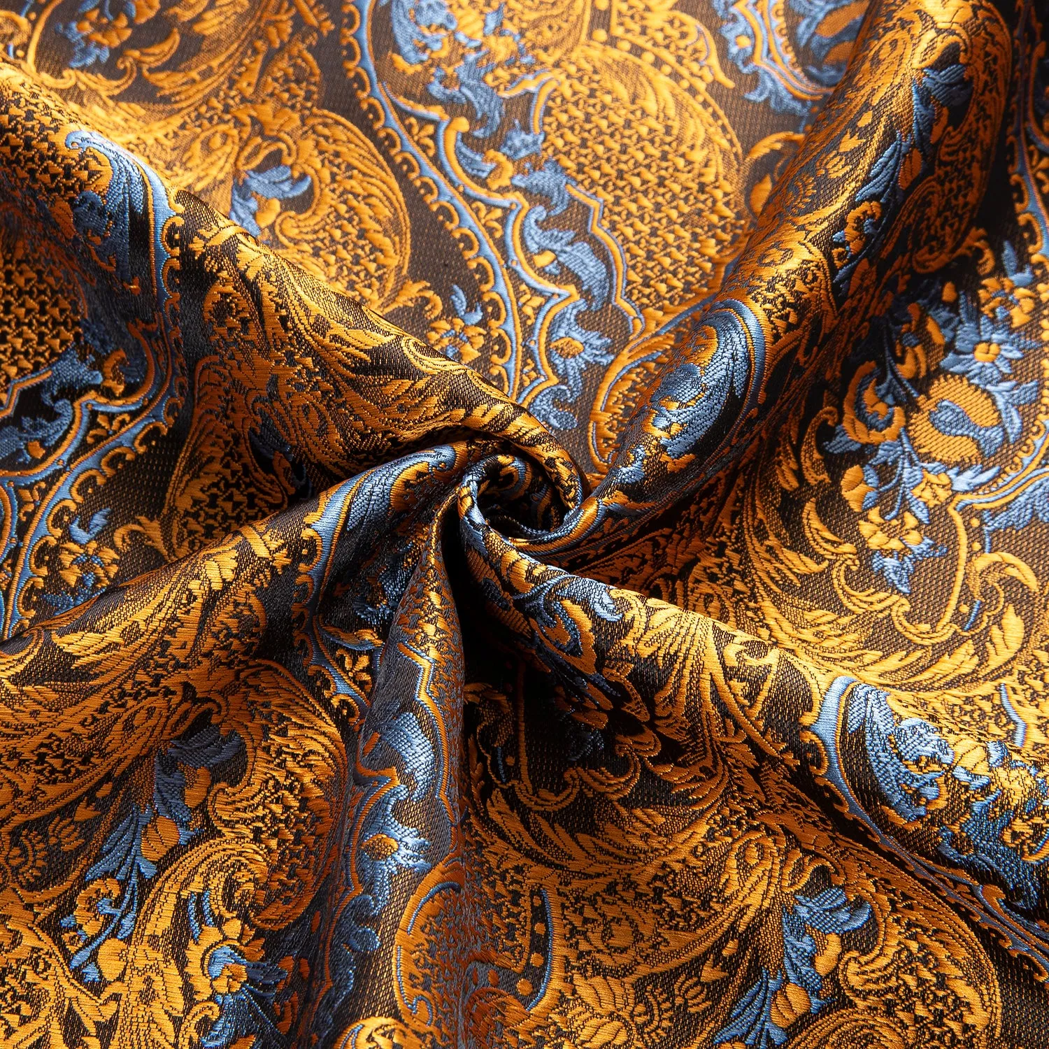 Golden with Blue Paisley Silk Men's Short Sleeve Shirt