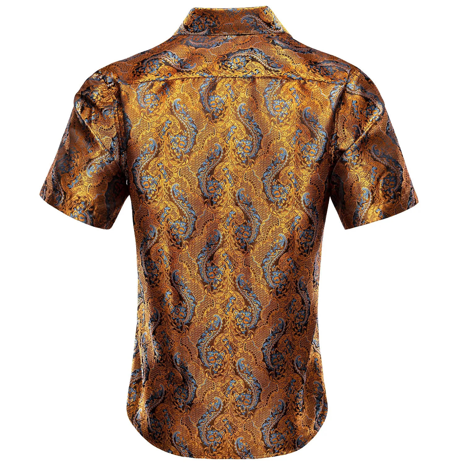 Golden with Blue Paisley Silk Men's Short Sleeve Shirt