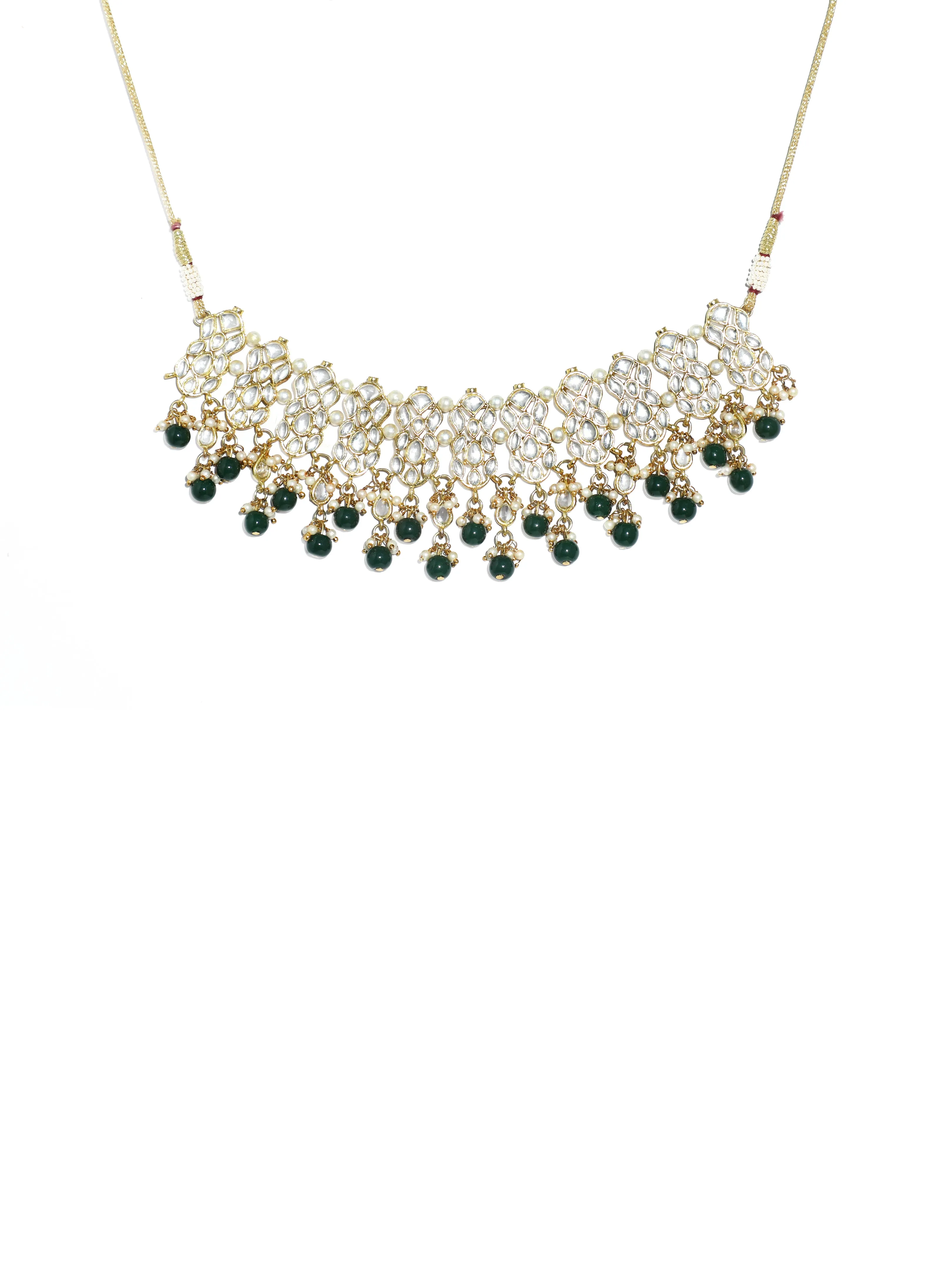 Green Beads Kundan Choker Necklace Set