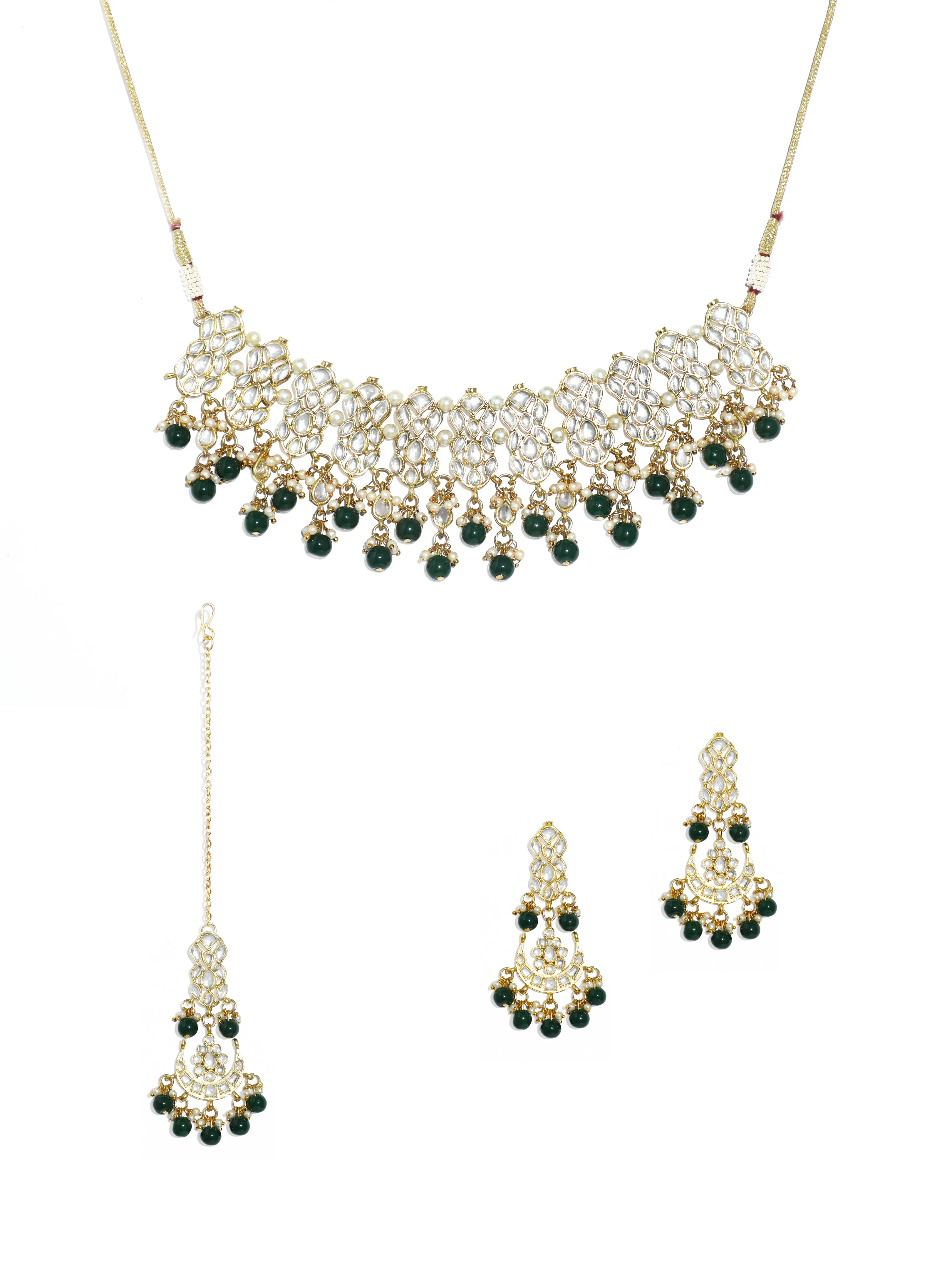 Green Beads Kundan Choker Necklace Set