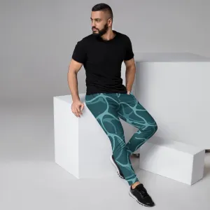 Green Mesh Abstract Men's Joggers, Green Abstract Best Designer Premium Sweatpants For Men - Made in USA/EU/MX