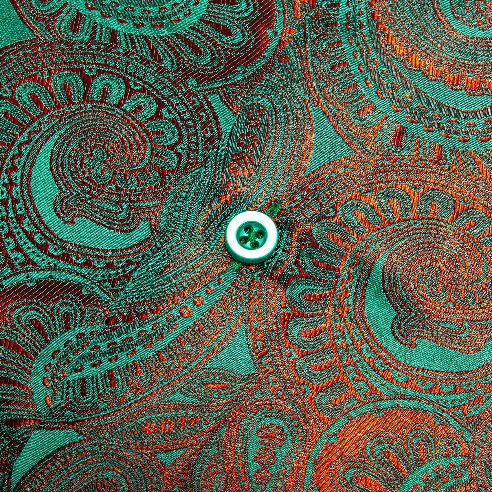 Green Orange Gradient Luxury Paisley Pattern Silk Men's Long Sleeve Shirt