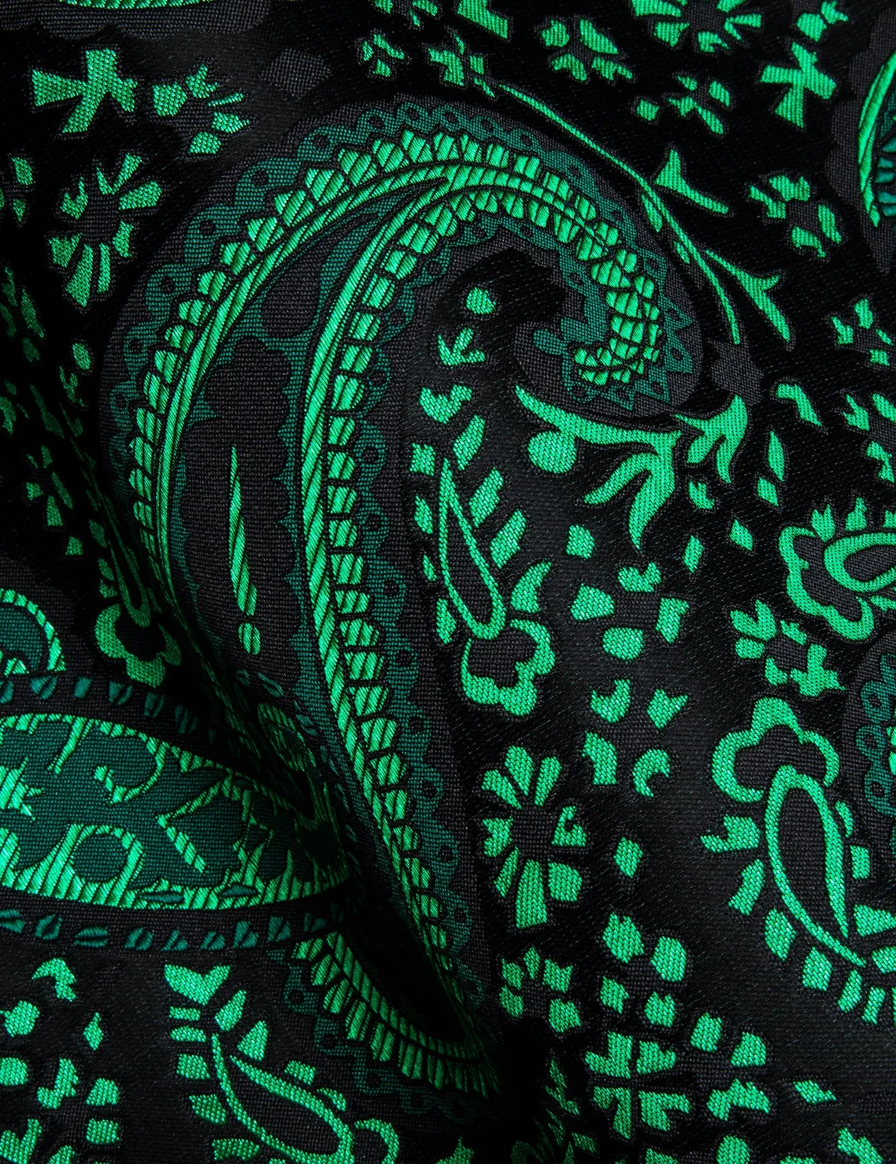 Green Paisley Flower Pattern Silk Men's Long Sleeve Shirt