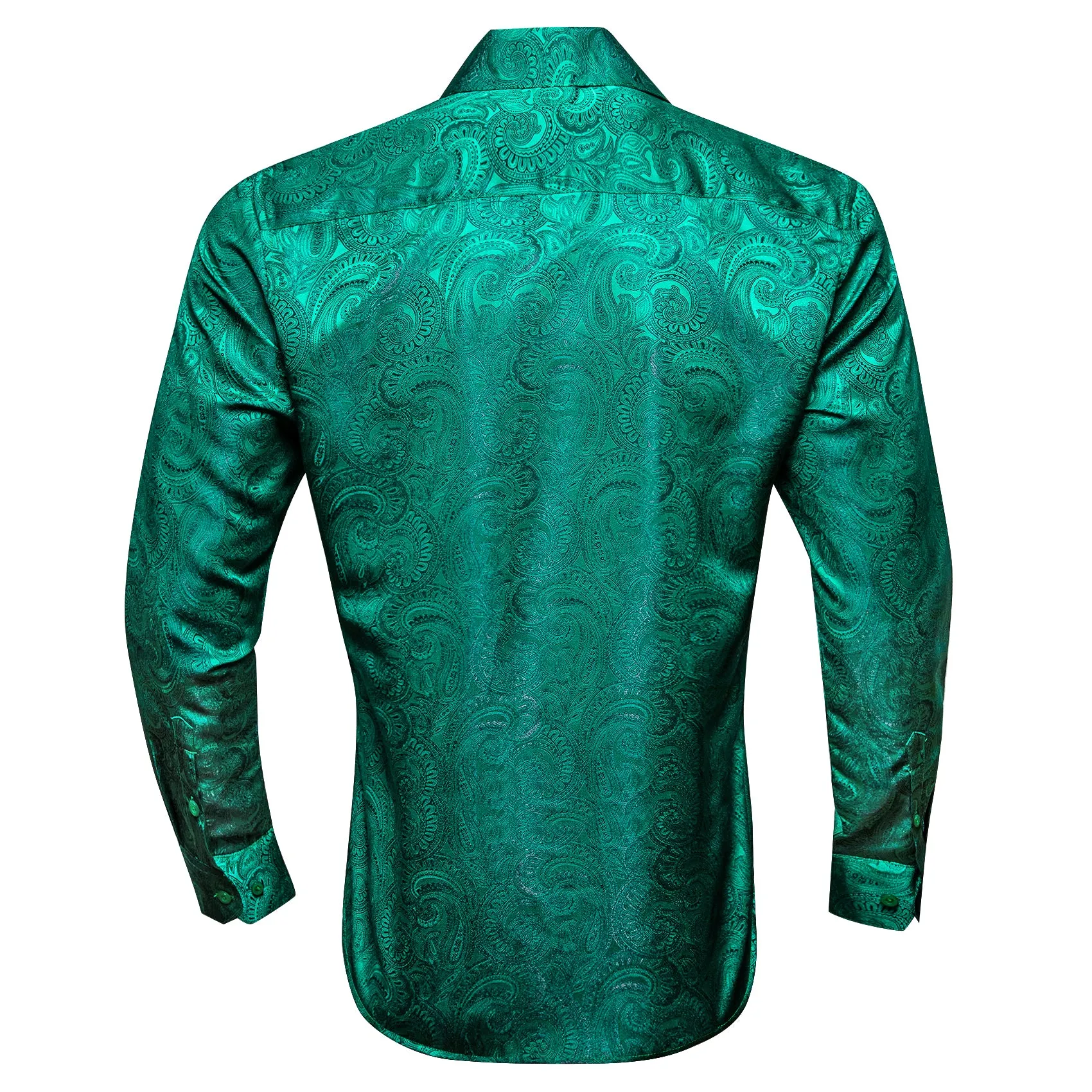 Green Paisley Pattern Silk Men's Long Sleeve Shirt