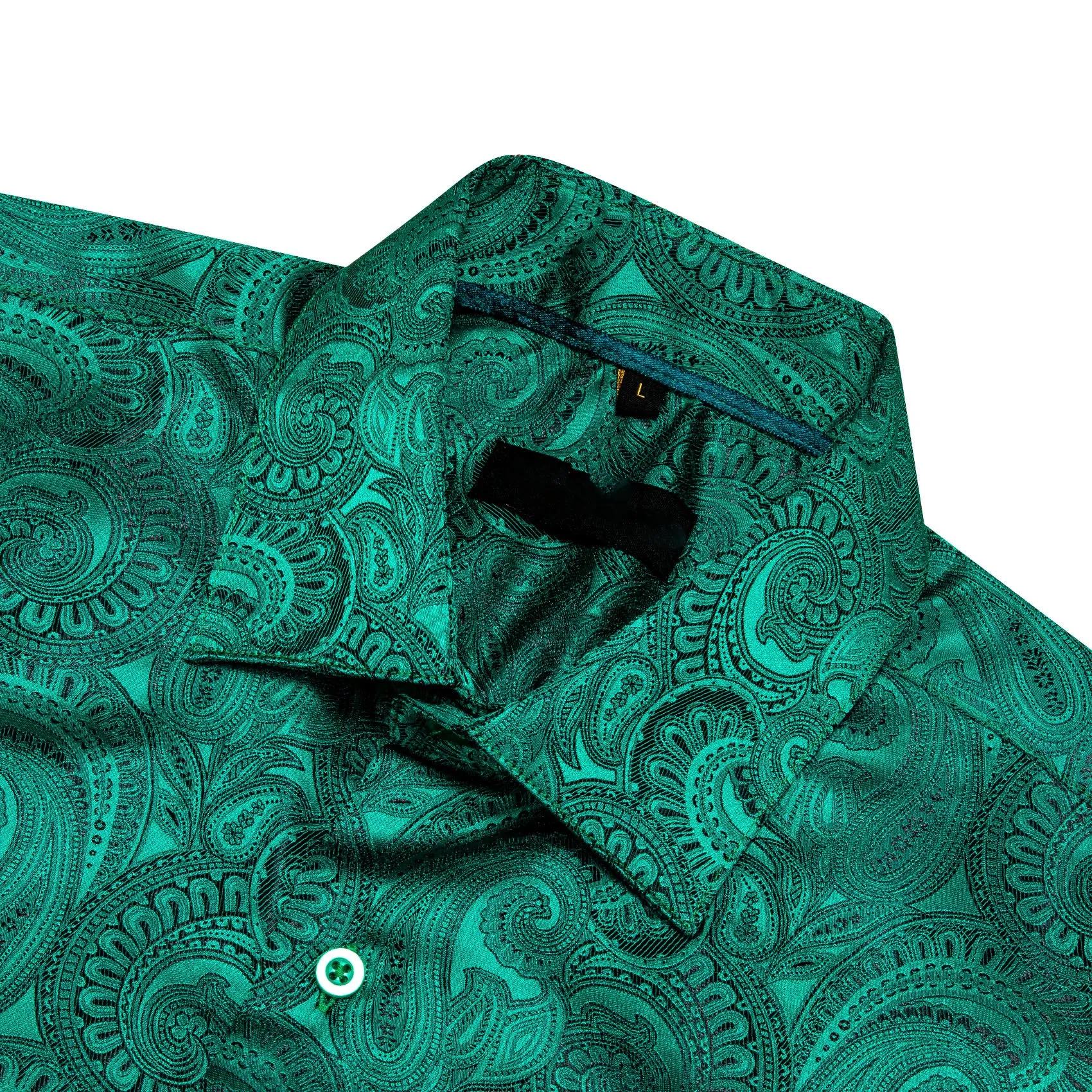 Green Paisley Pattern Silk Men's Long Sleeve Shirt