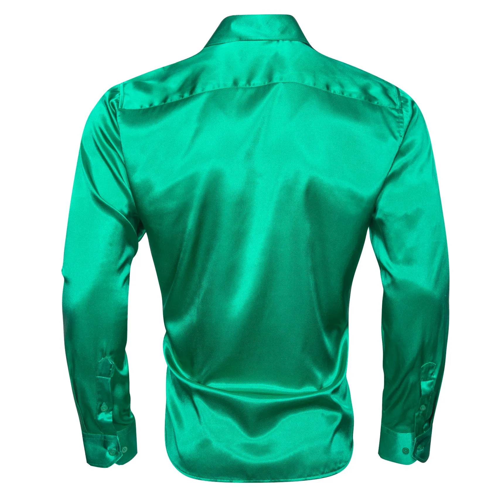 Green Solid Silk Men's Long Sleeve Shirt