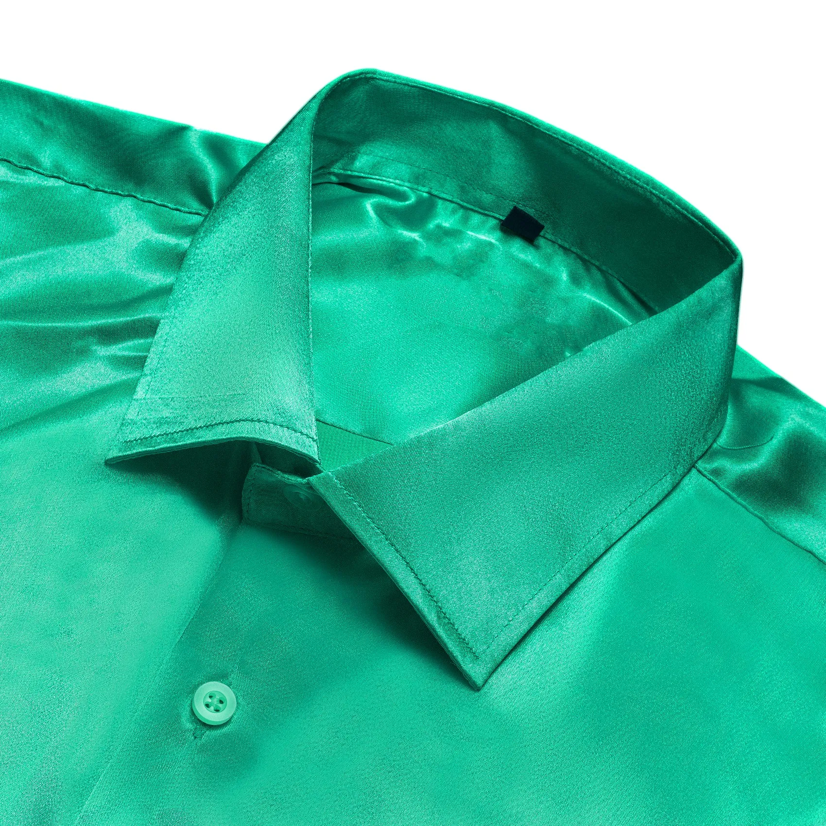 Green Solid Silk Men's Long Sleeve Shirt