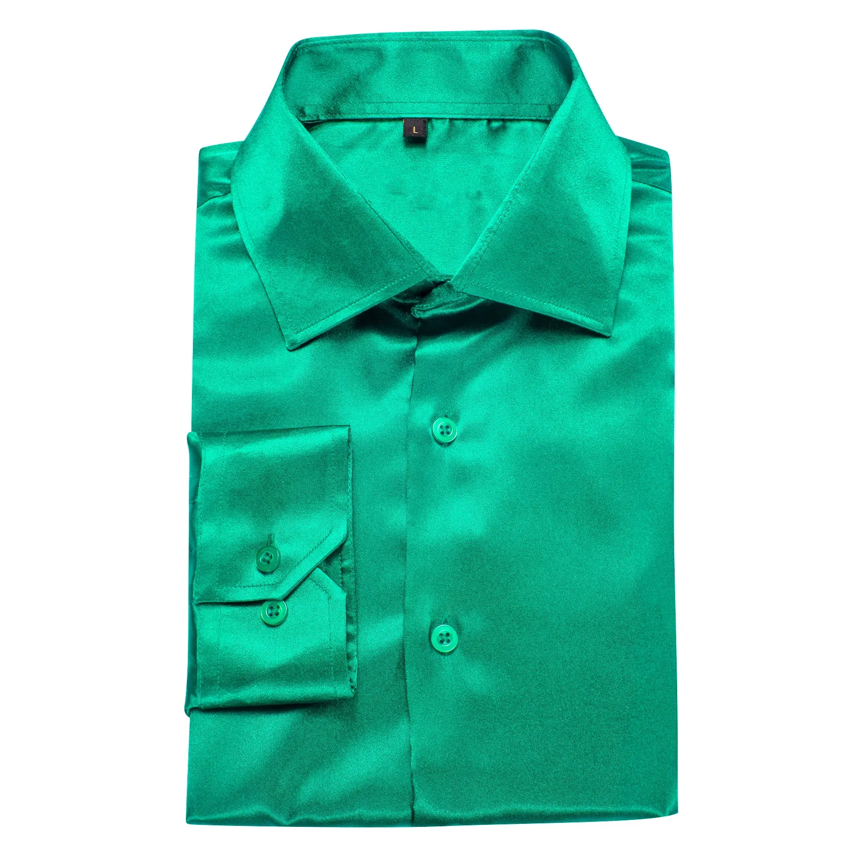 Green Solid Silk Men's Long Sleeve Shirt