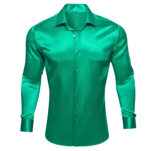 Green Solid Silk Men's Long Sleeve Shirt