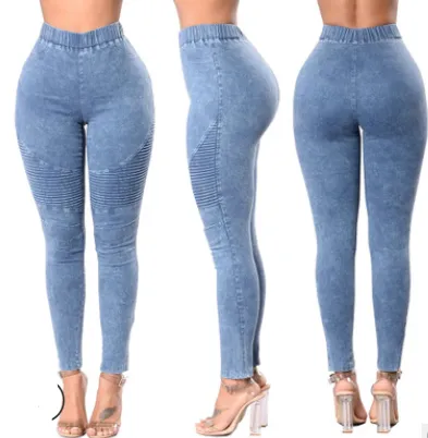 High waist elastic waist jeans