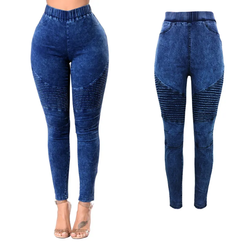 High waist elastic waist jeans