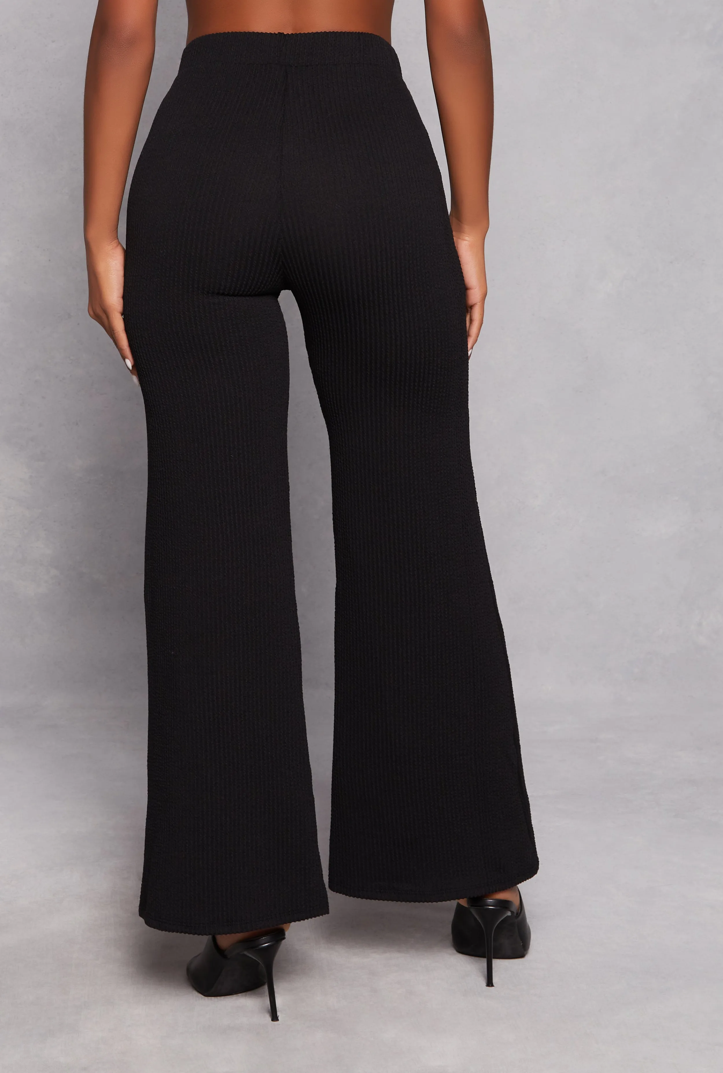 High Waist Ribbed Knit Wide Leg Pants