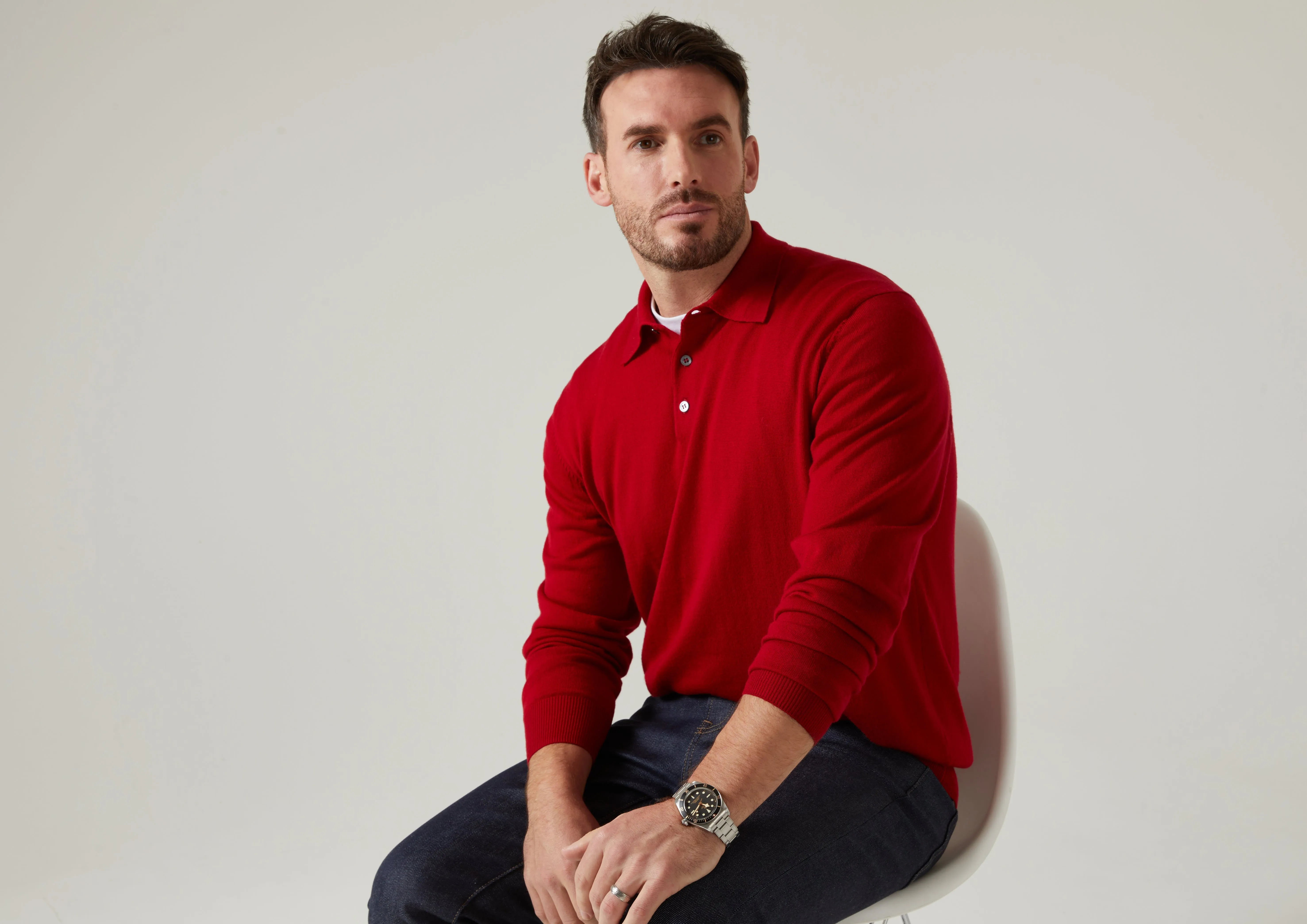 Hindhead Men's Merino Wool Polo Shirt in Chianti - Regular Fit