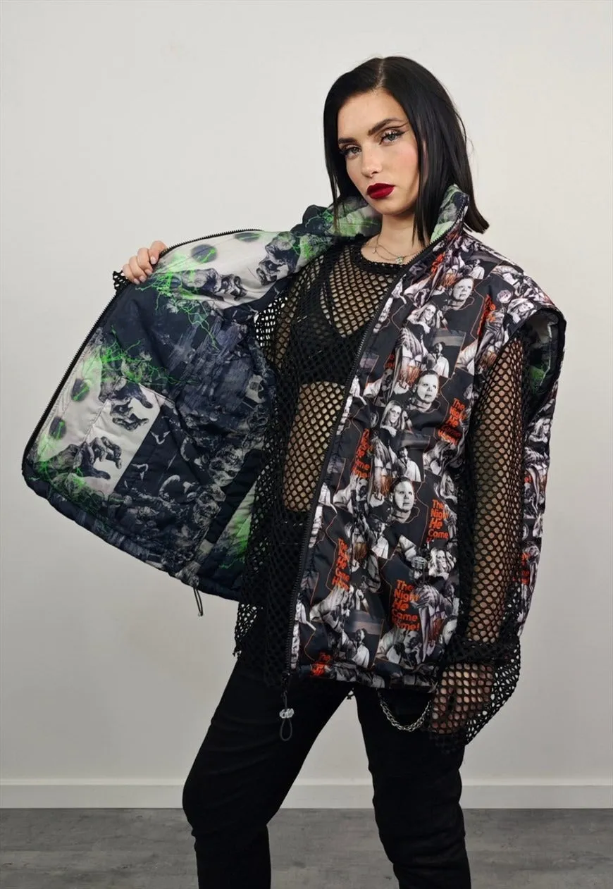 Horror bomber reversible Goth jacket detachable punk puffer