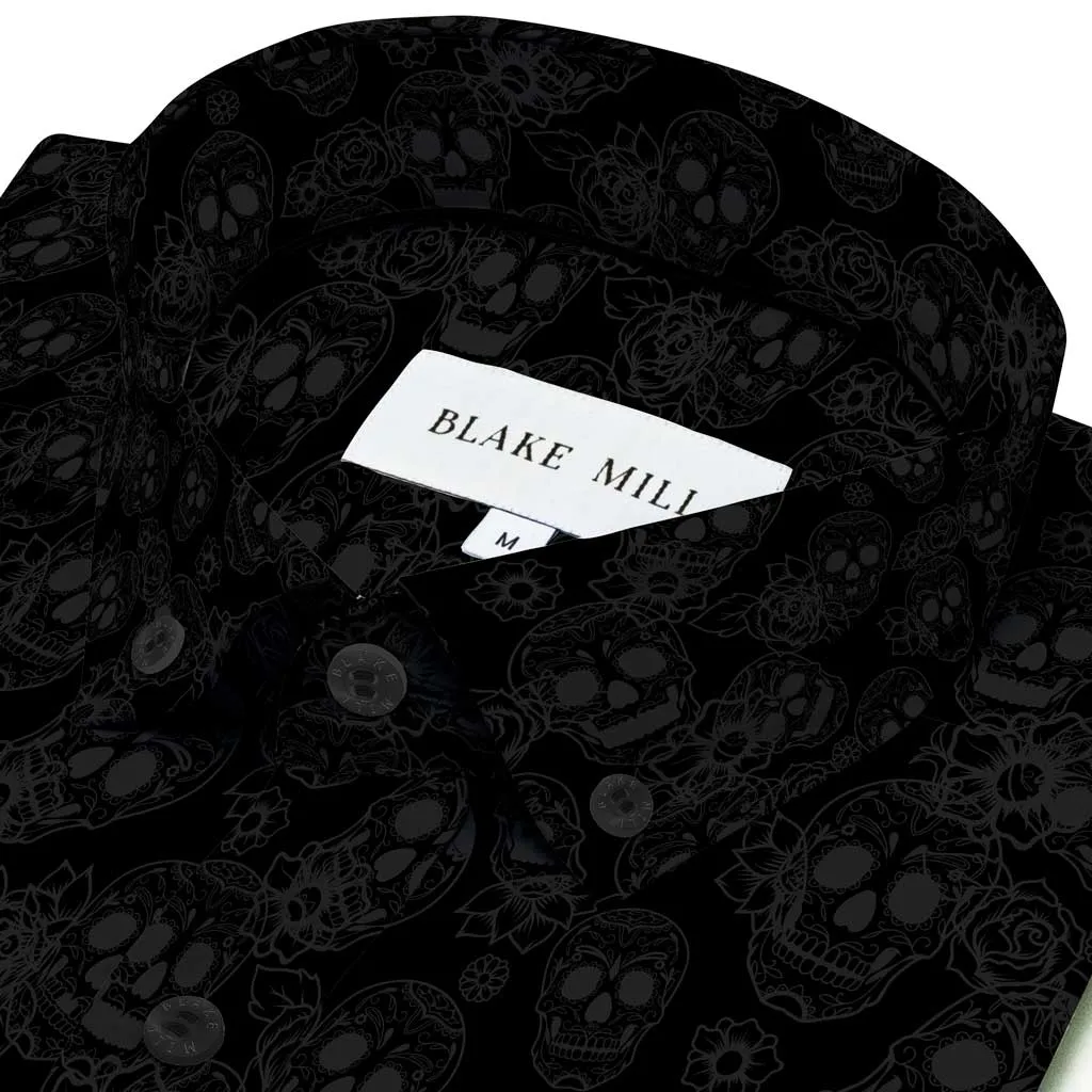 Jacquard Skulls Black Button-Down Shirt