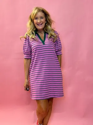 Jazmine V-Neck Striped Short Sleeve Mini Dress