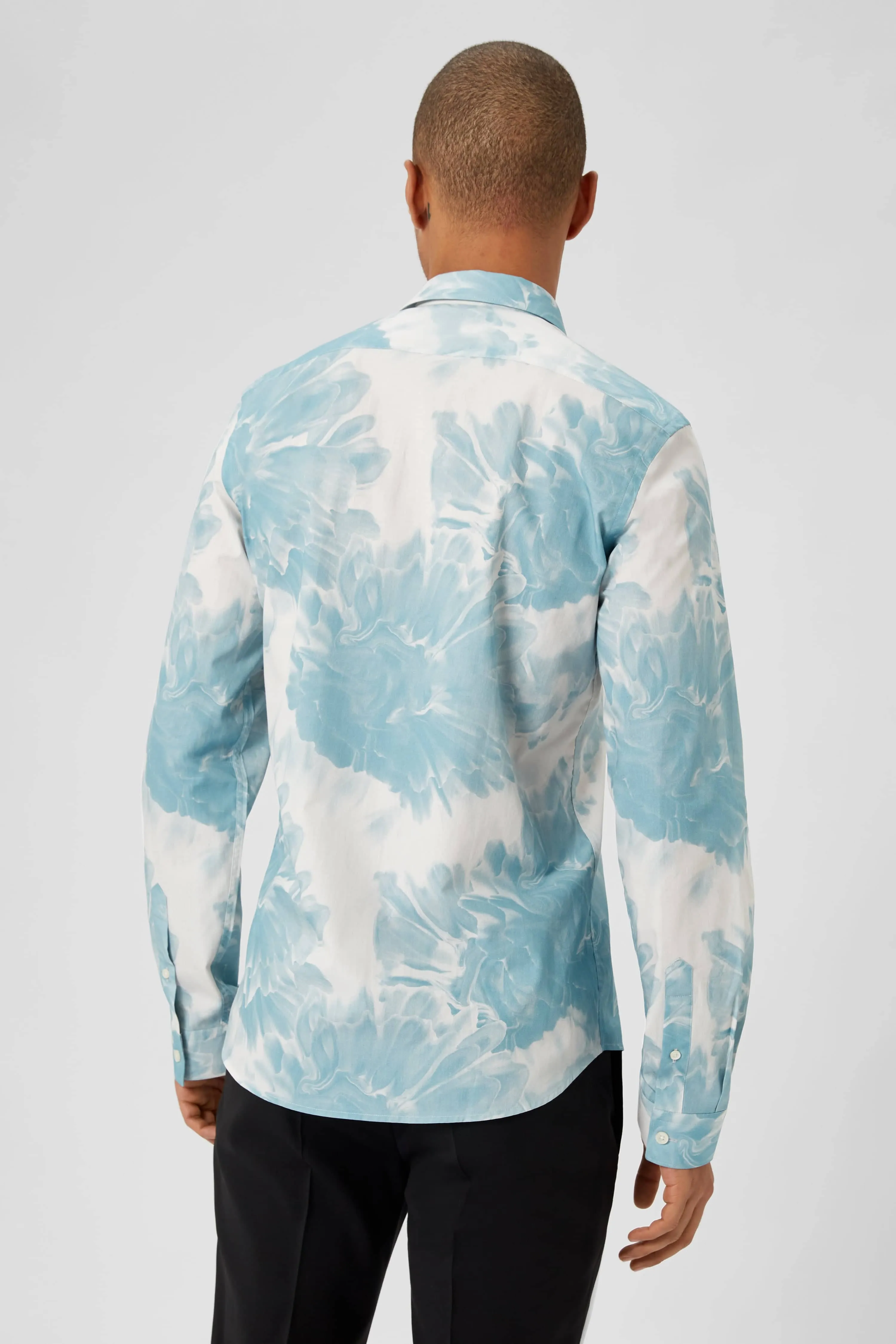 Judd Skinny Fit Blue Floral Cotton Shirt