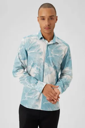 Judd Skinny Fit Blue Floral Cotton Shirt