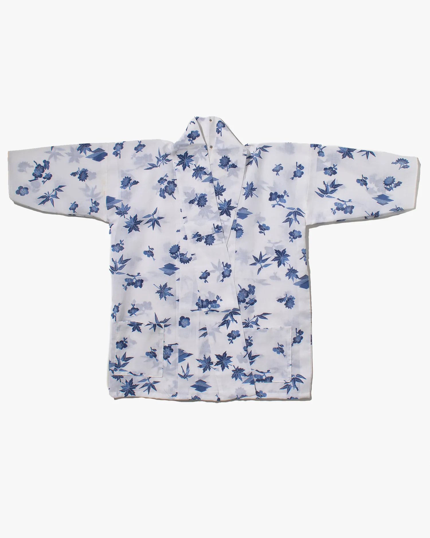 Kiriko Custom, Altered Yukata Jacket, White with Blue Leaves