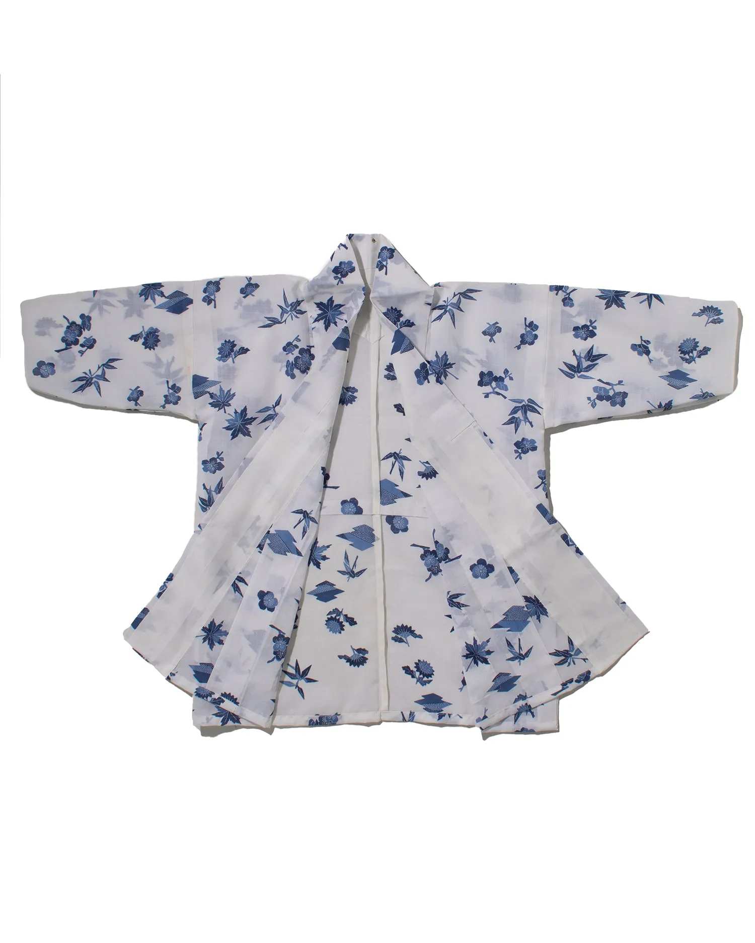 Kiriko Custom, Altered Yukata Jacket, White with Blue Leaves