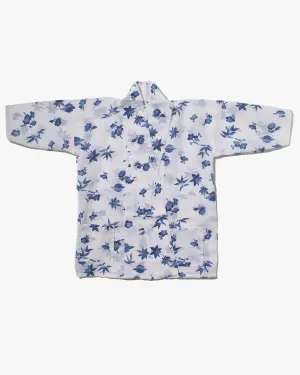 Kiriko Custom, Altered Yukata Jacket, White with Blue Leaves