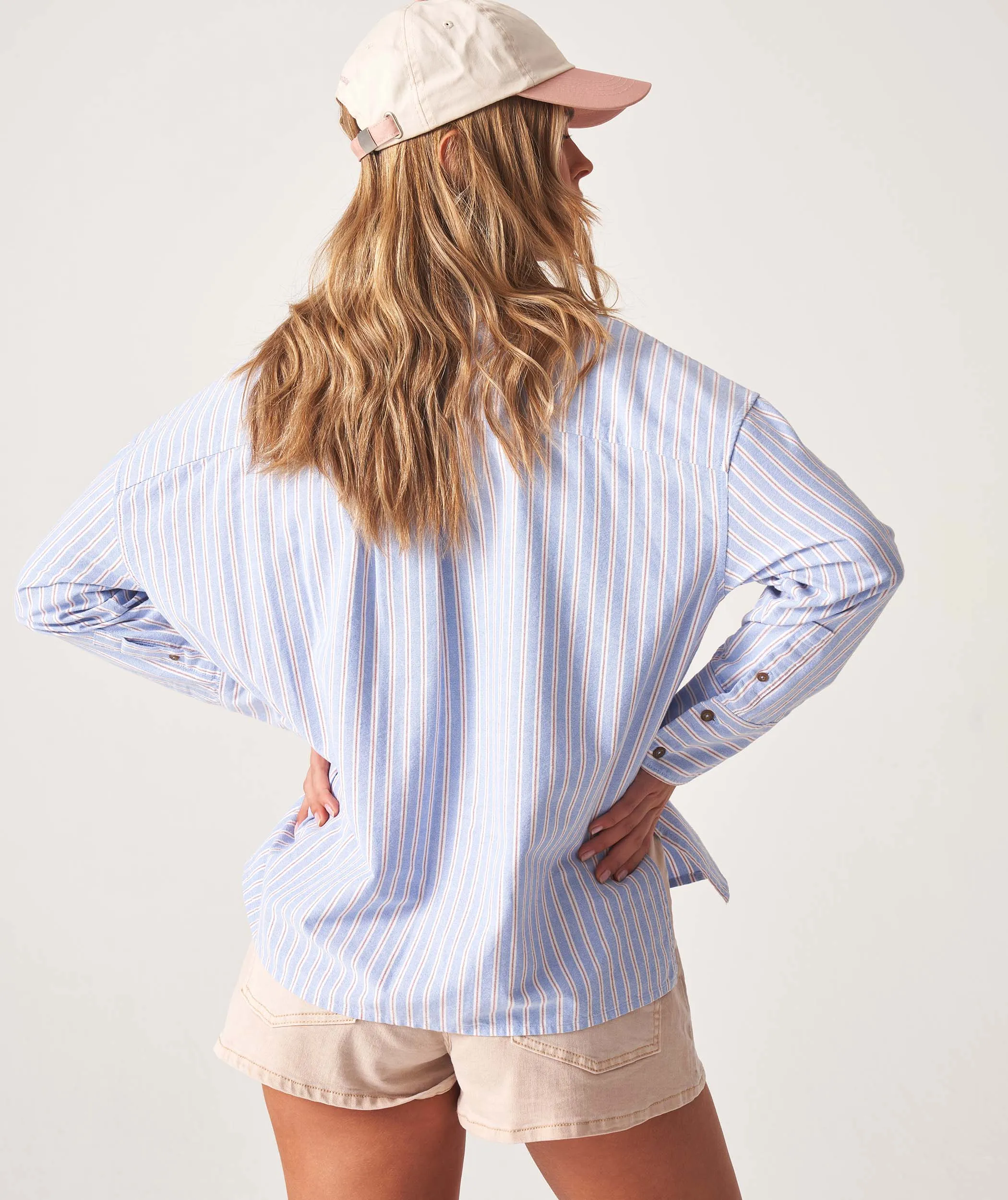 Ladies Oxford Long Sleeve Shirt - Sky Blue Stripe