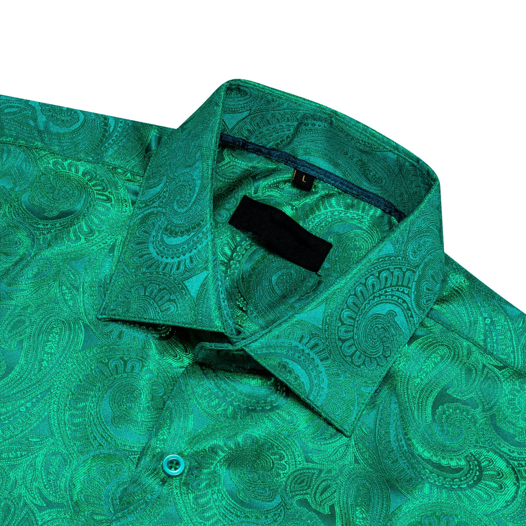 Light Green Paisley Pattern Silk Men's Long Sleeve Shirt