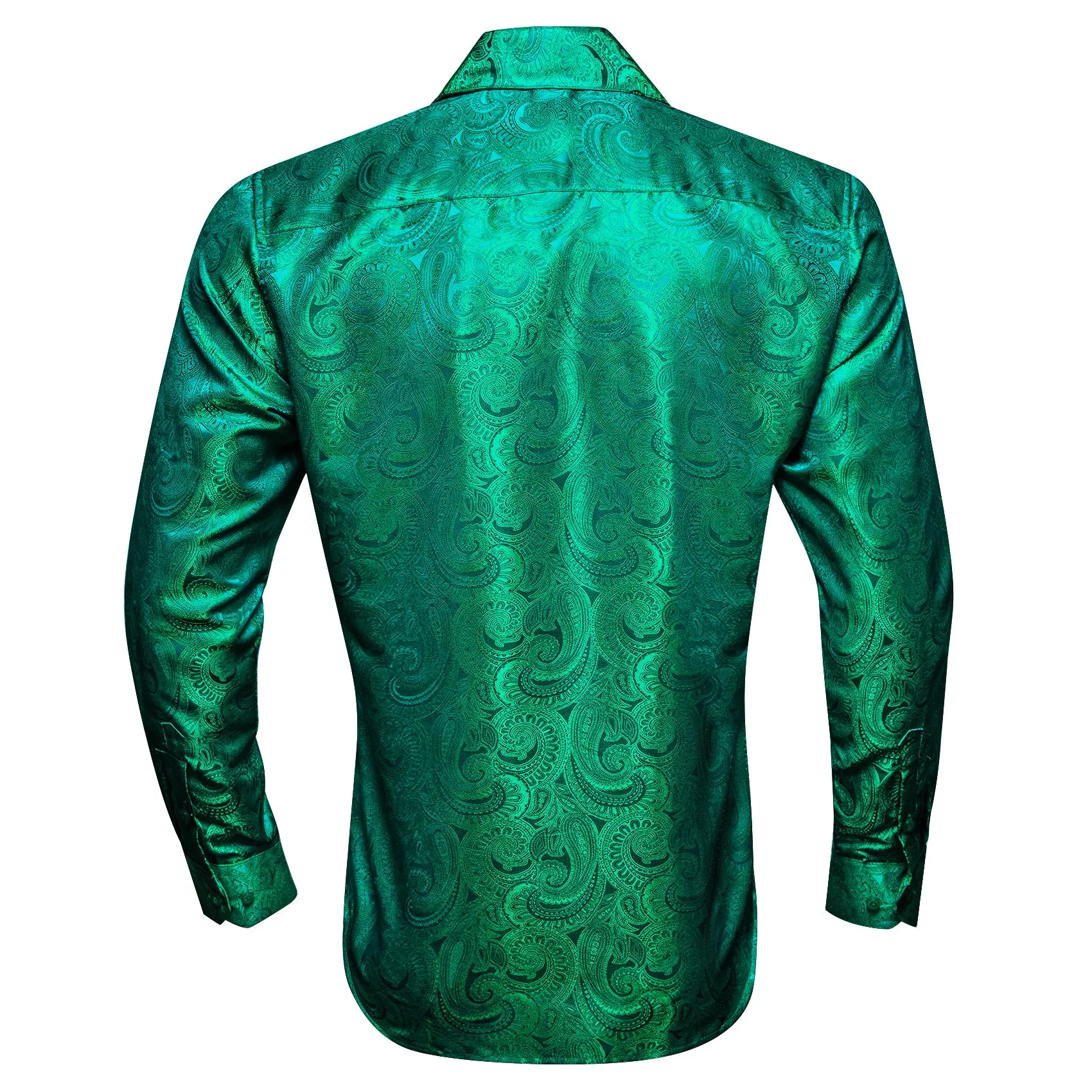 Light Green Paisley Pattern Silk Men's Long Sleeve Shirt