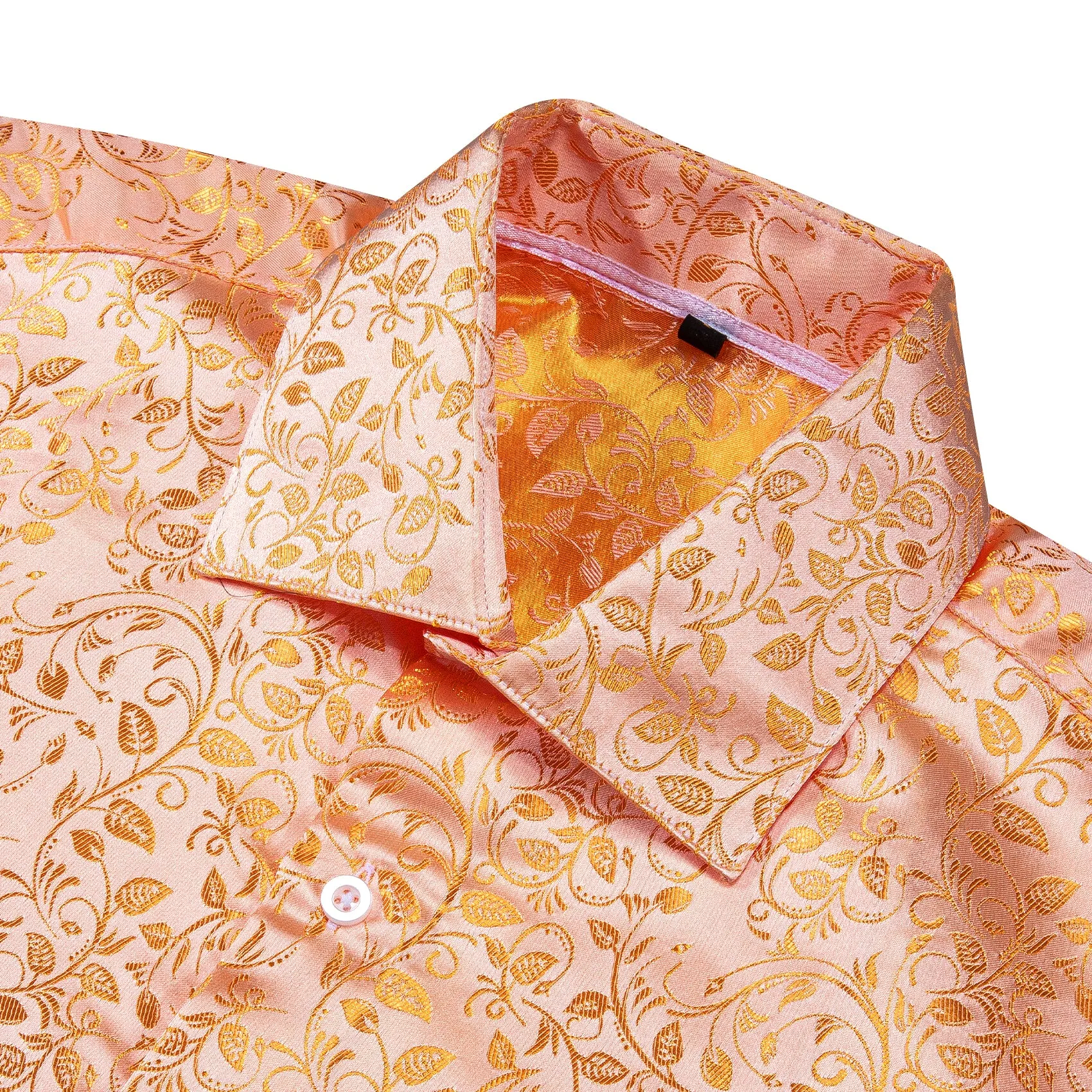 Light Orange Floral Pattern Silk Men's Long Sleeve Shirt