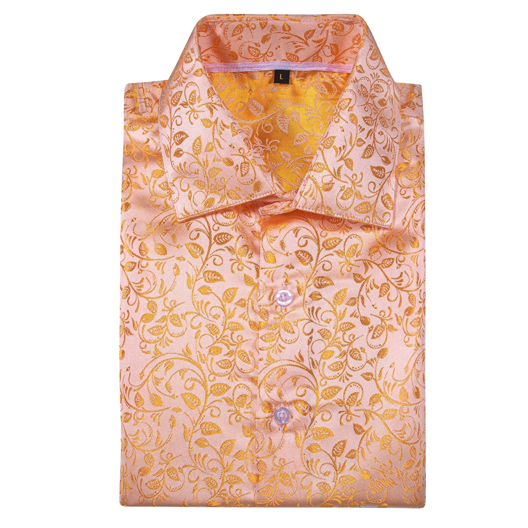 Light Orange Floral Pattern Silk Men's Long Sleeve Shirt