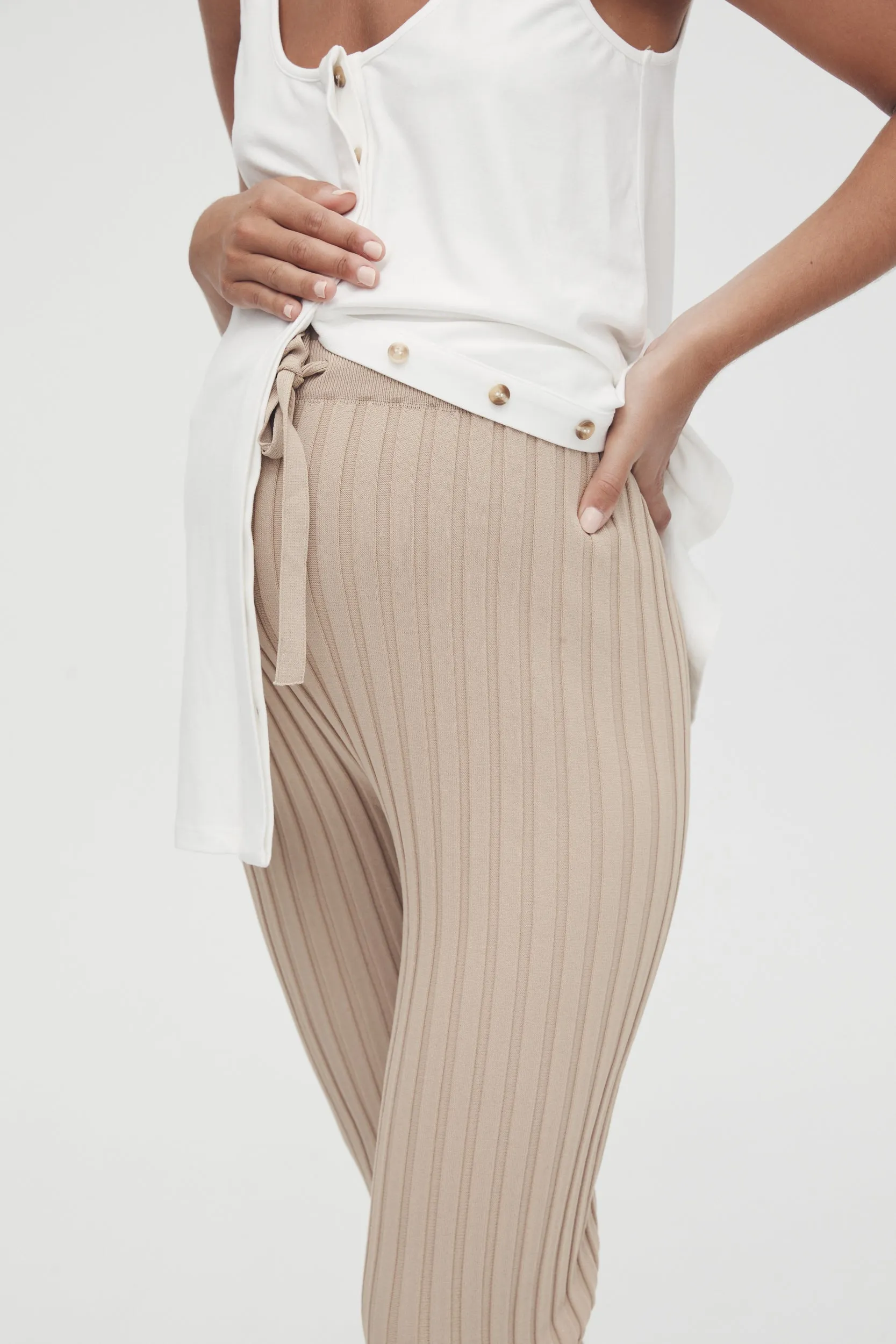 Luxe Rib Pant (Latte) - FINAL SALE