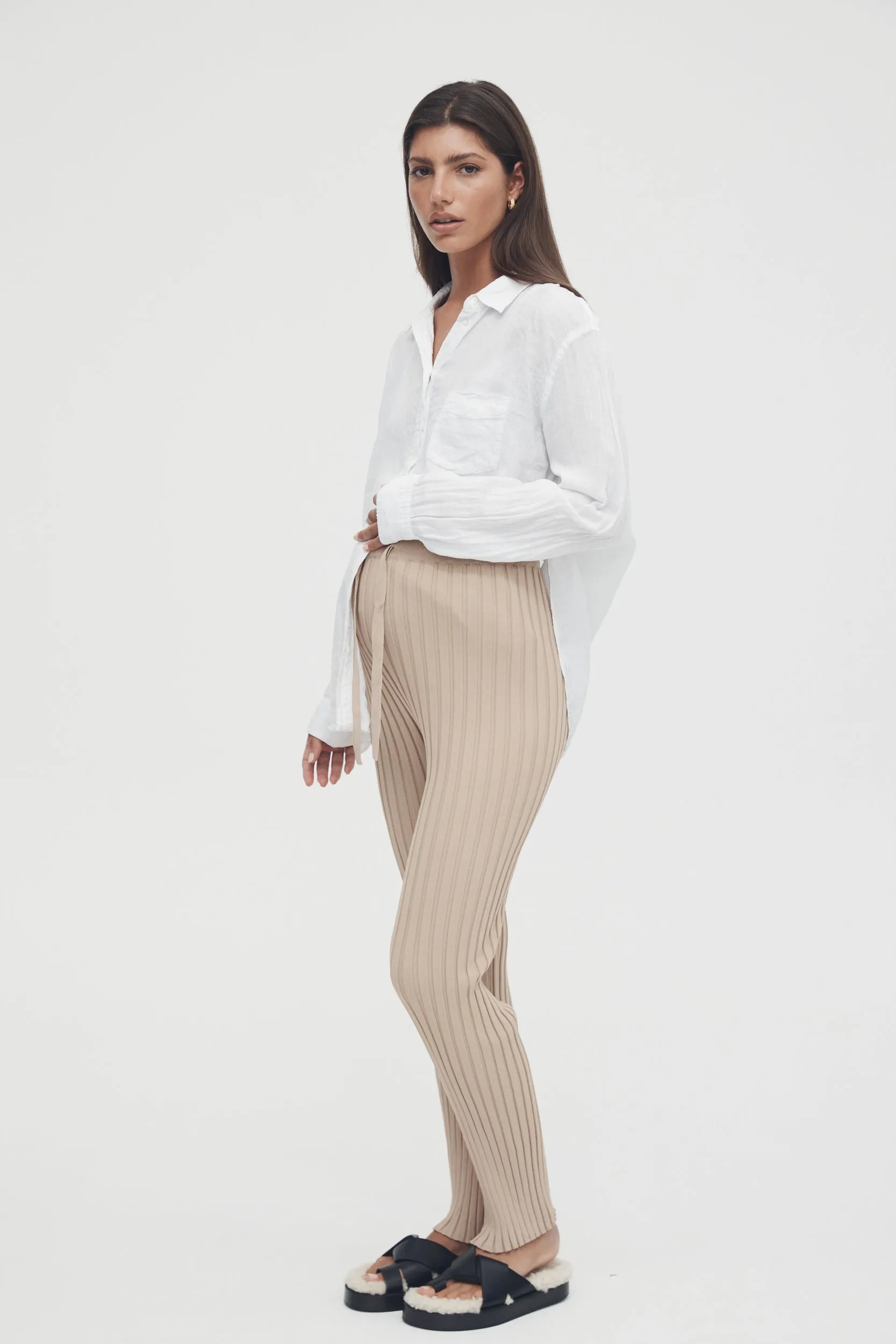 Luxe Rib Pant (Latte) - FINAL SALE