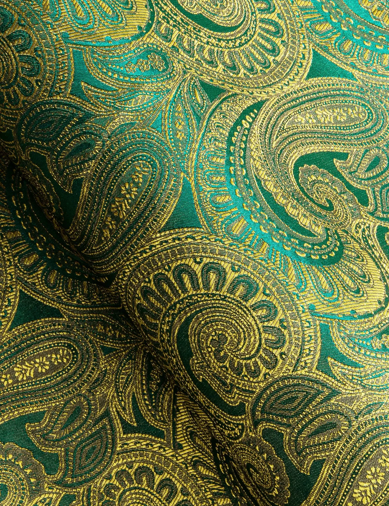 Luxury Green Golden Gradient Paisley Pattern Silk Men's Long Sleeve Shirt