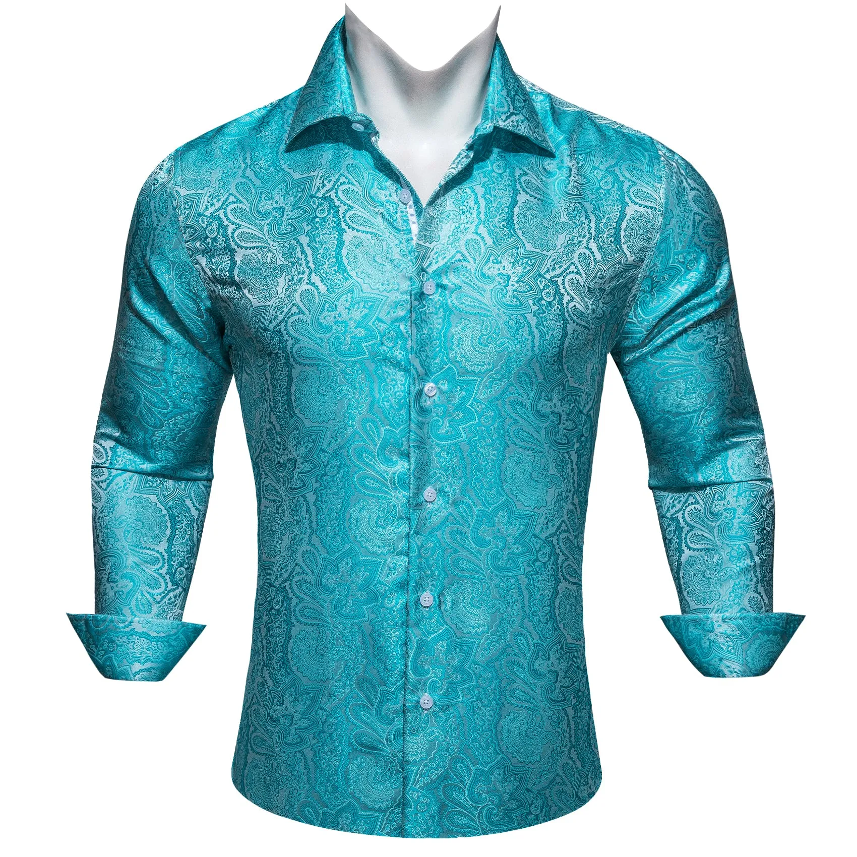 Maximum Blue Green Paisley Men's Long Sleeve Casual Shirt