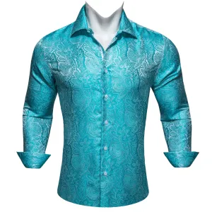 Maximum Blue Green Paisley Men's Long Sleeve Casual Shirt