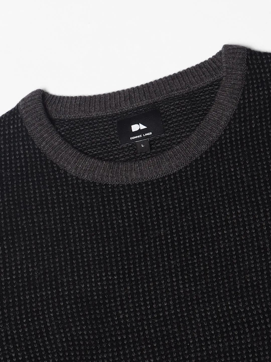 Men's Black Round Neck Pullover Sweater