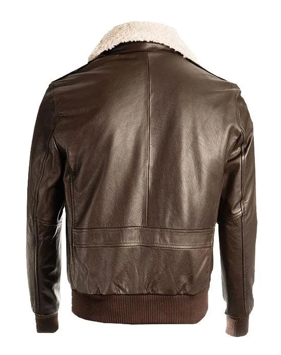 Men’s Brown Pilot Bomber Shearling Sheepskin Jacket