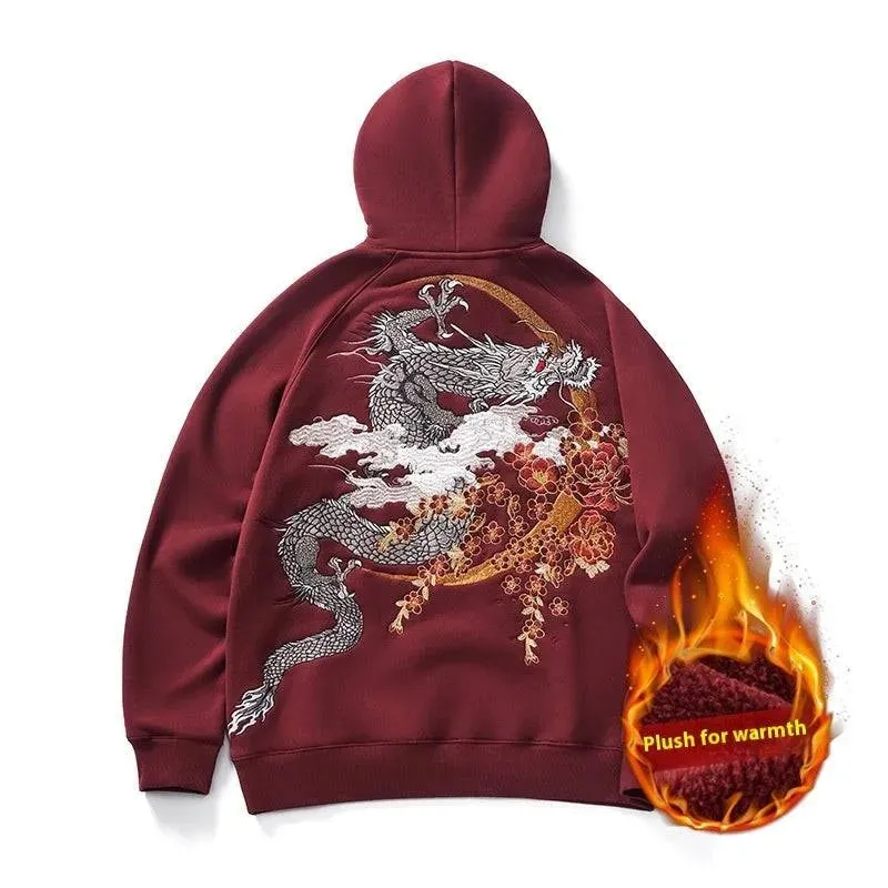 Men's Embroidered Dragon Winter Hoodie - Heavyweight