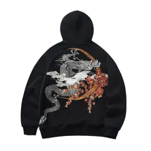 Men's Embroidered Dragon Winter Hoodie - Heavyweight