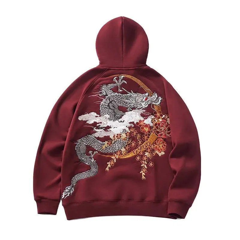 Men's Embroidered Dragon Winter Hoodie - Heavyweight