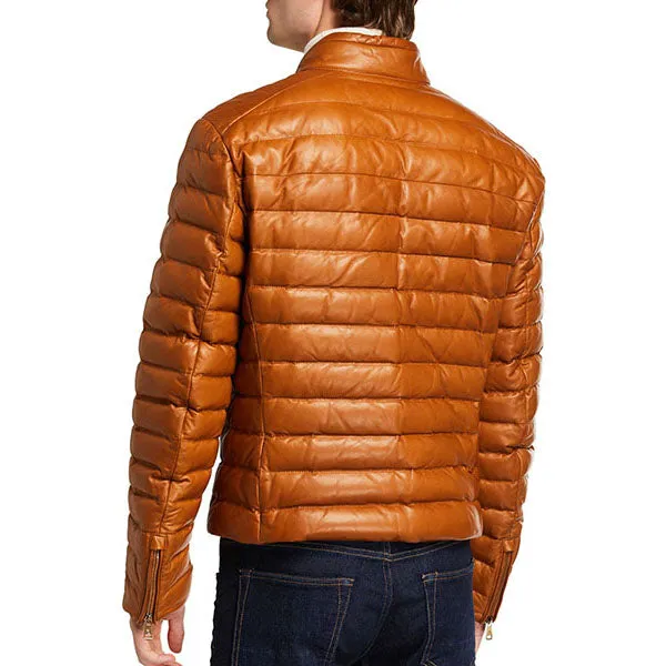 Men’s Lux Brown Leather Puffer Jacket