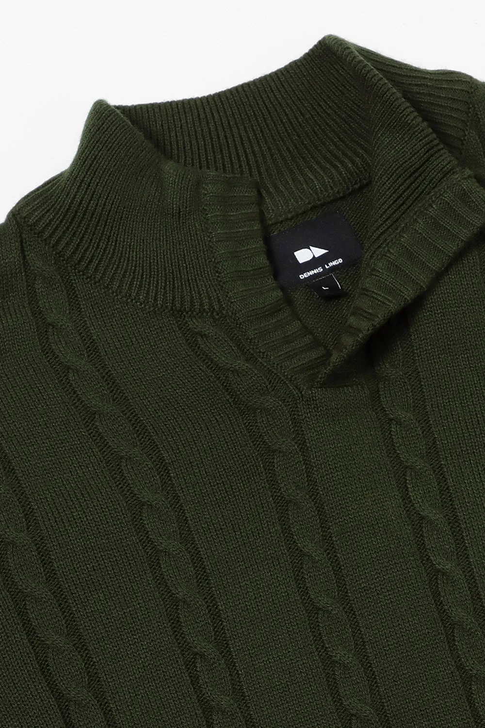 Men's Mock Regular Fit Cable Olive Sweater