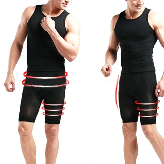 Men's Slimming Elastic Seamless High Waist Garment Shaping Thight Slimmer Yoga Shorts