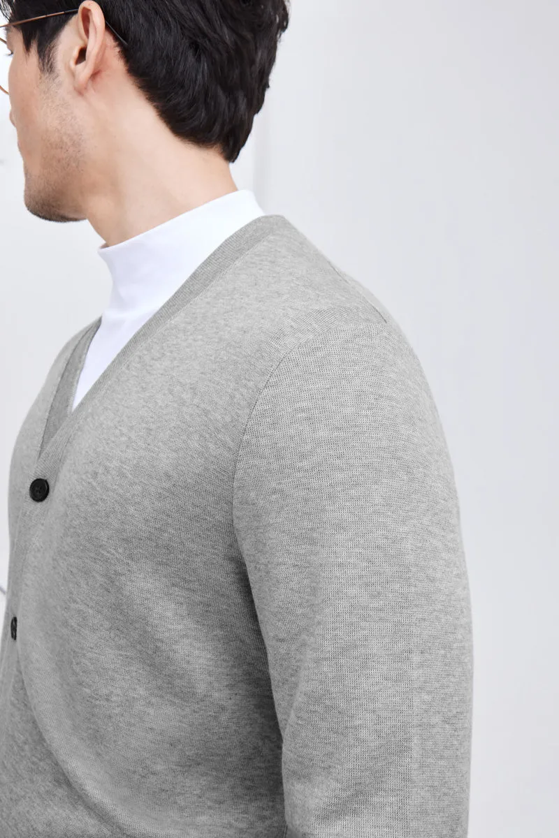 Merino-Blend French Rib Cardigan | Grey EBC054