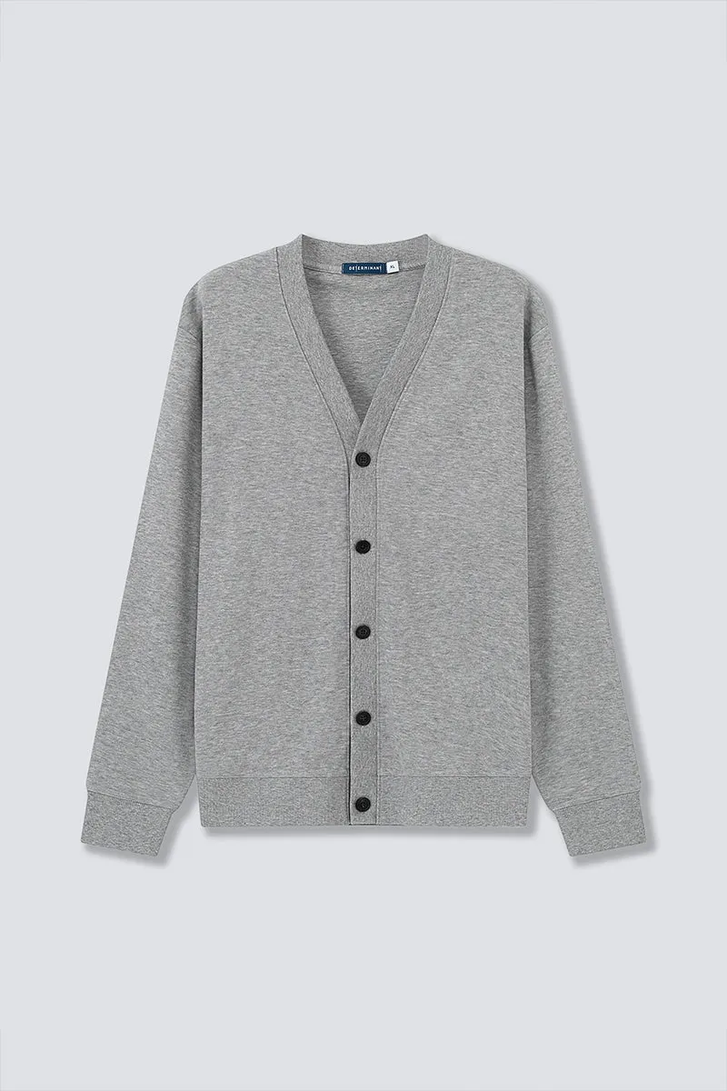 Merino-Blend French Rib Cardigan | Grey EBC054