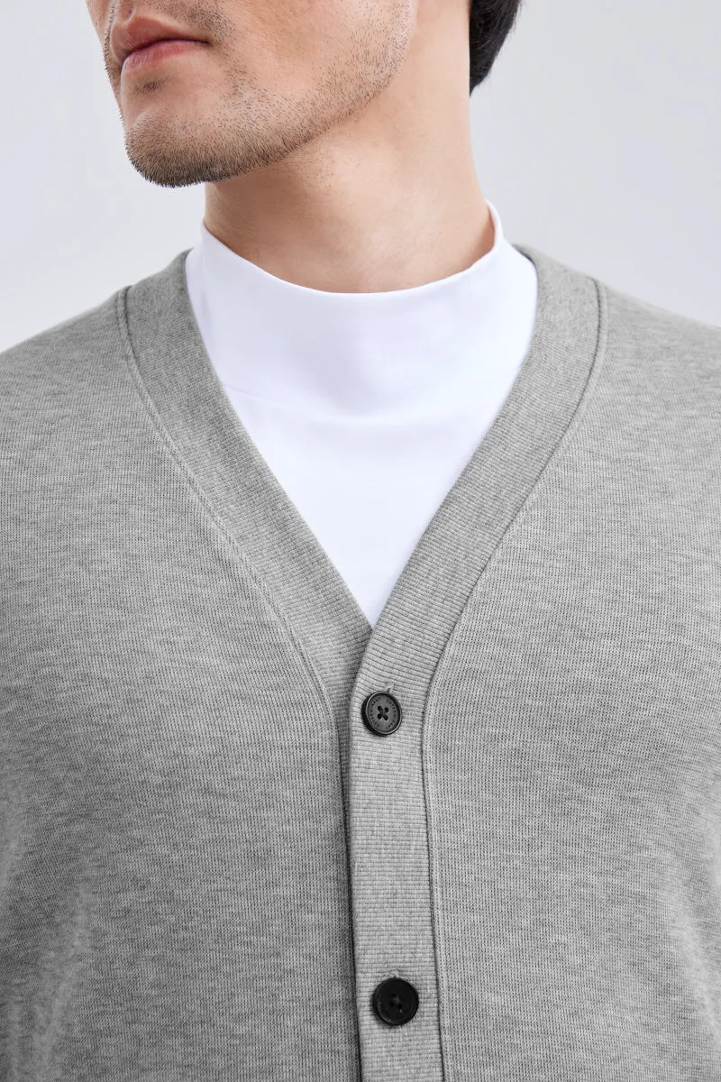 Merino-Blend French Rib Cardigan | Grey EBC054