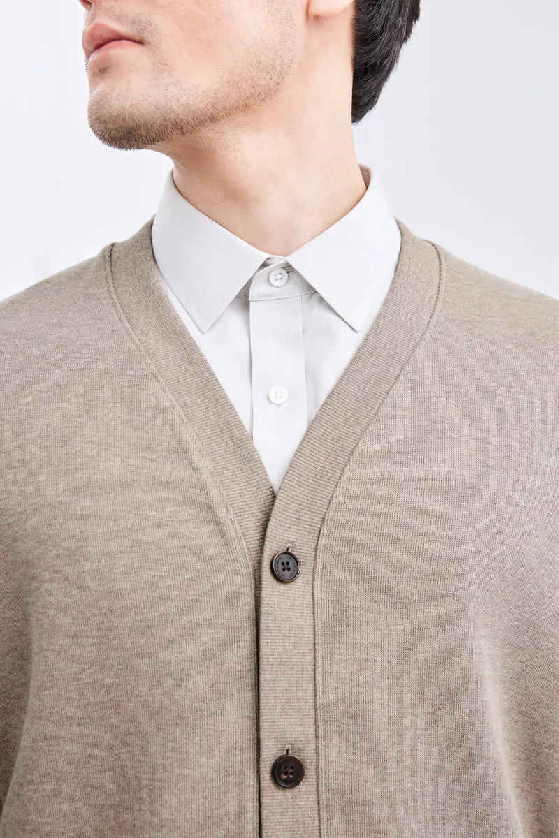 Merino-Blend French Rib Cardigan | Khaki E7W025